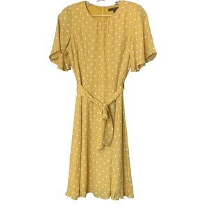 BANANA REPUBLIC NWOT Mustard Yellow Polka Dot Dress w/Belt - Size 2